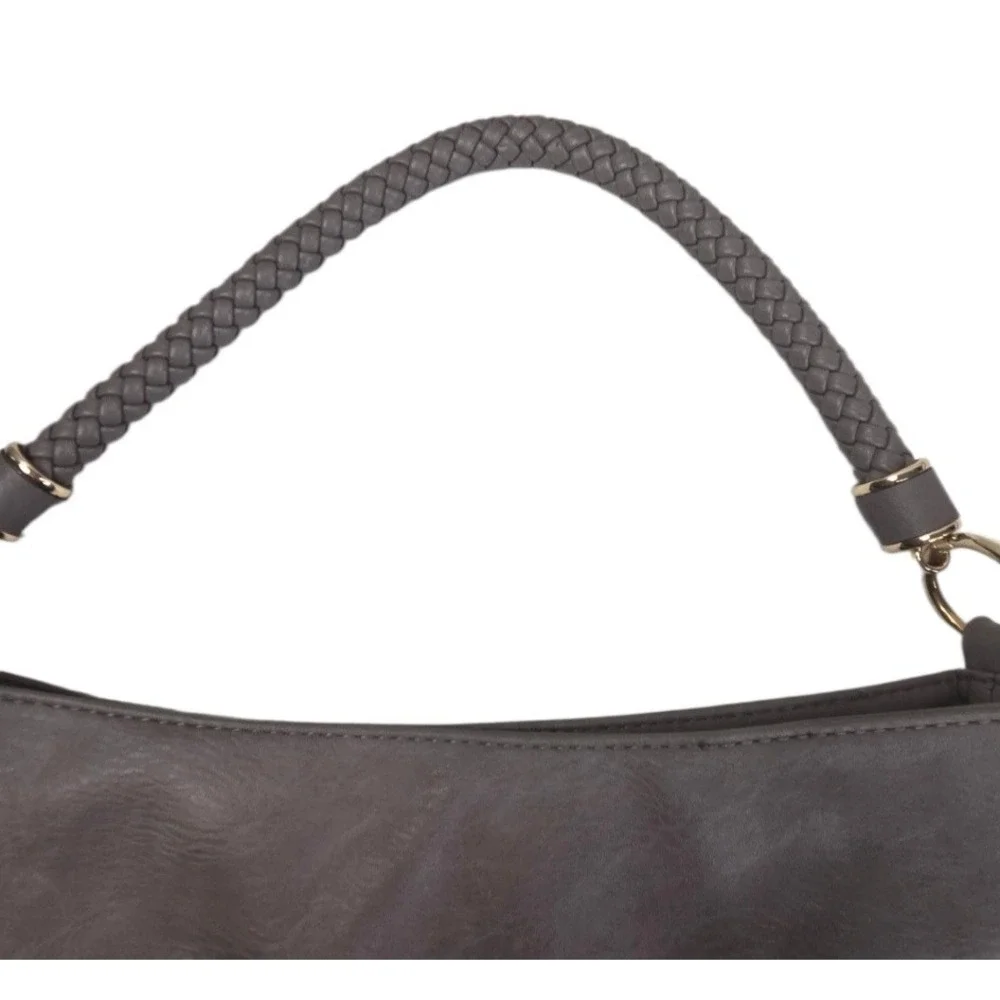 Miztique Gray Faux Leather Hobo Bag Large Braided Handle Western Vegan Everyday